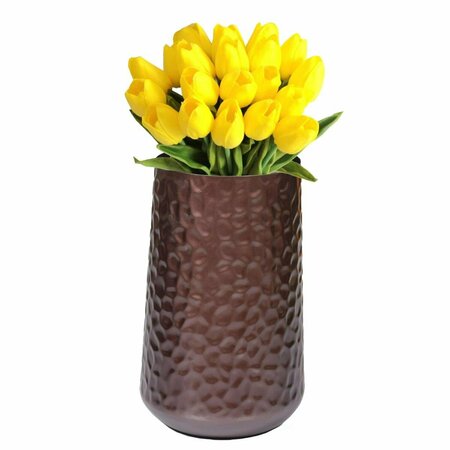 COLOCAR 6.75 x 10.75 in. Rustic Iron Flower Plant Centerpiece Hammered Vase, Brown CO3176361